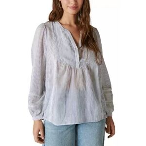 NWT Lucky Brand Cotton Striped Popover Blouse